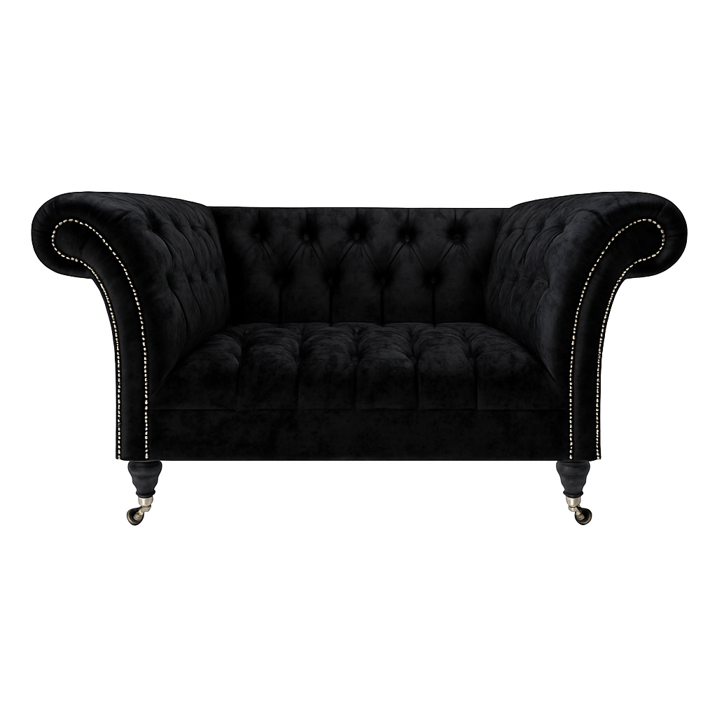 Schwarzer Chesterfield Zweisitzer Designer Wohnzimmer Edle Polstercouch