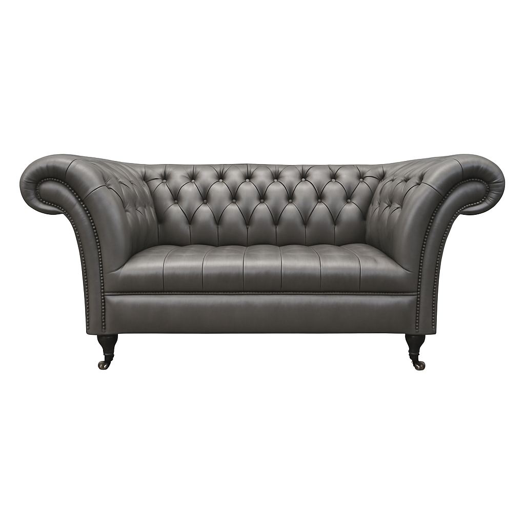 Grauer Chesterfield Zweisitzer Ledercouchen 2-Sitzer Polster Sitzmöbel