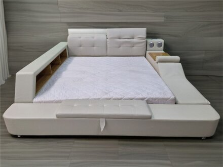 Lederbett Doppel mit Regalen und eingebauter Massagefunktion Sofort