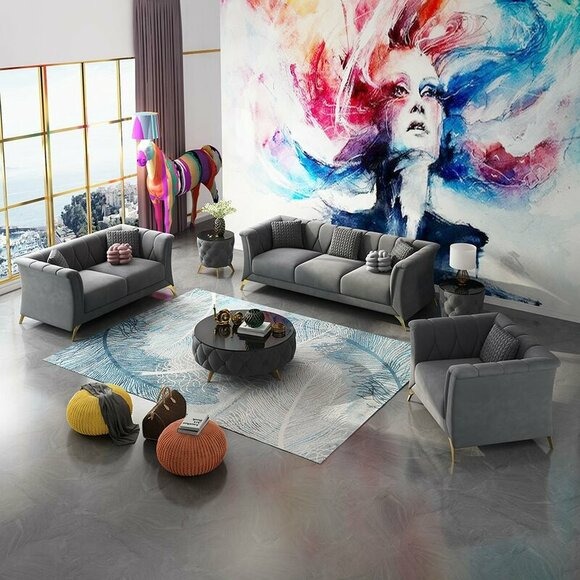 Designer Sofagarnitur 3+2+1 Sitzer Stoff Couchen Polster Garnitur Sofas Couch