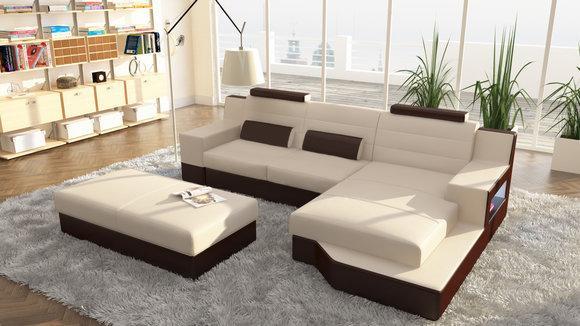 Designer Sofa Couch Ecksofa Leder Textil Polster Garnitur Wohnlandschaft