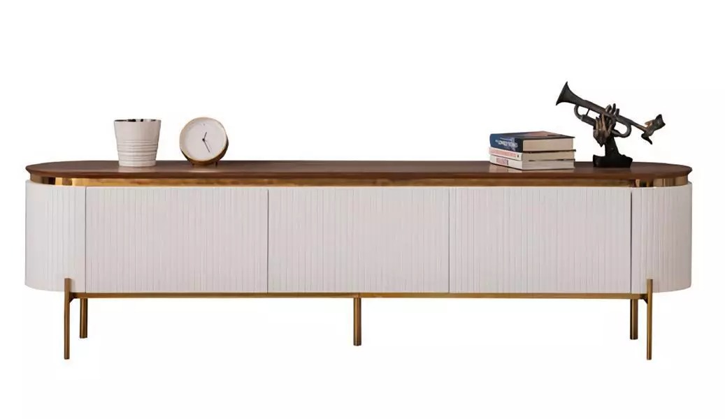Zeitlos RTV Luxuriös Sideboard Weiß Fernsehtisch Wohnzimmer Lowboard