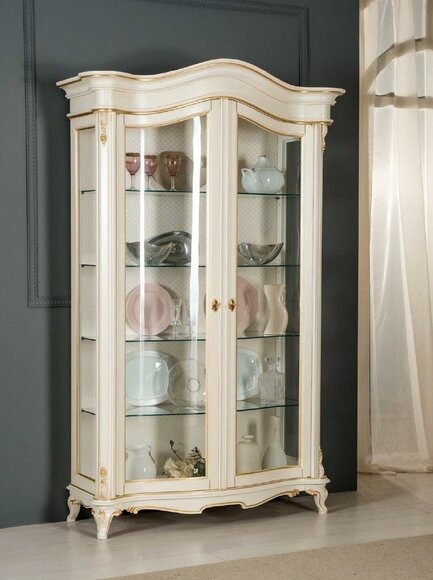 Vitrinen Glas Schrank Vitrine Wohnzimmer Holz Anrichte Italienische Möbel Regal; Neu.