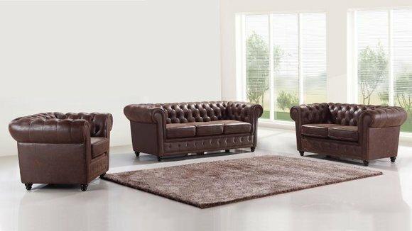 Design Chesterfield 3+2+1 Sofagarnitur Leder Sitz Couch Sofa Polster Garnitur