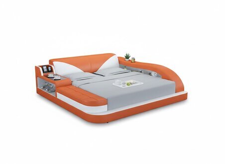 Multifunktionales orangefarbenes Doppelbett Zeitgenössischer Bettrahmen Betten 180x200cm Sofort