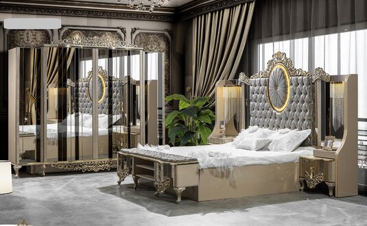 3tlg Schlafzimmer Set  Luxus in Beige, klassisches Design SOFORT