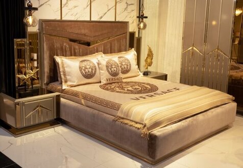 Schlafzimmer Bett mit 2x Nachttisch Garnitur 3tlg  Modernes Design Möbel Set für dein Zuhause Sofort