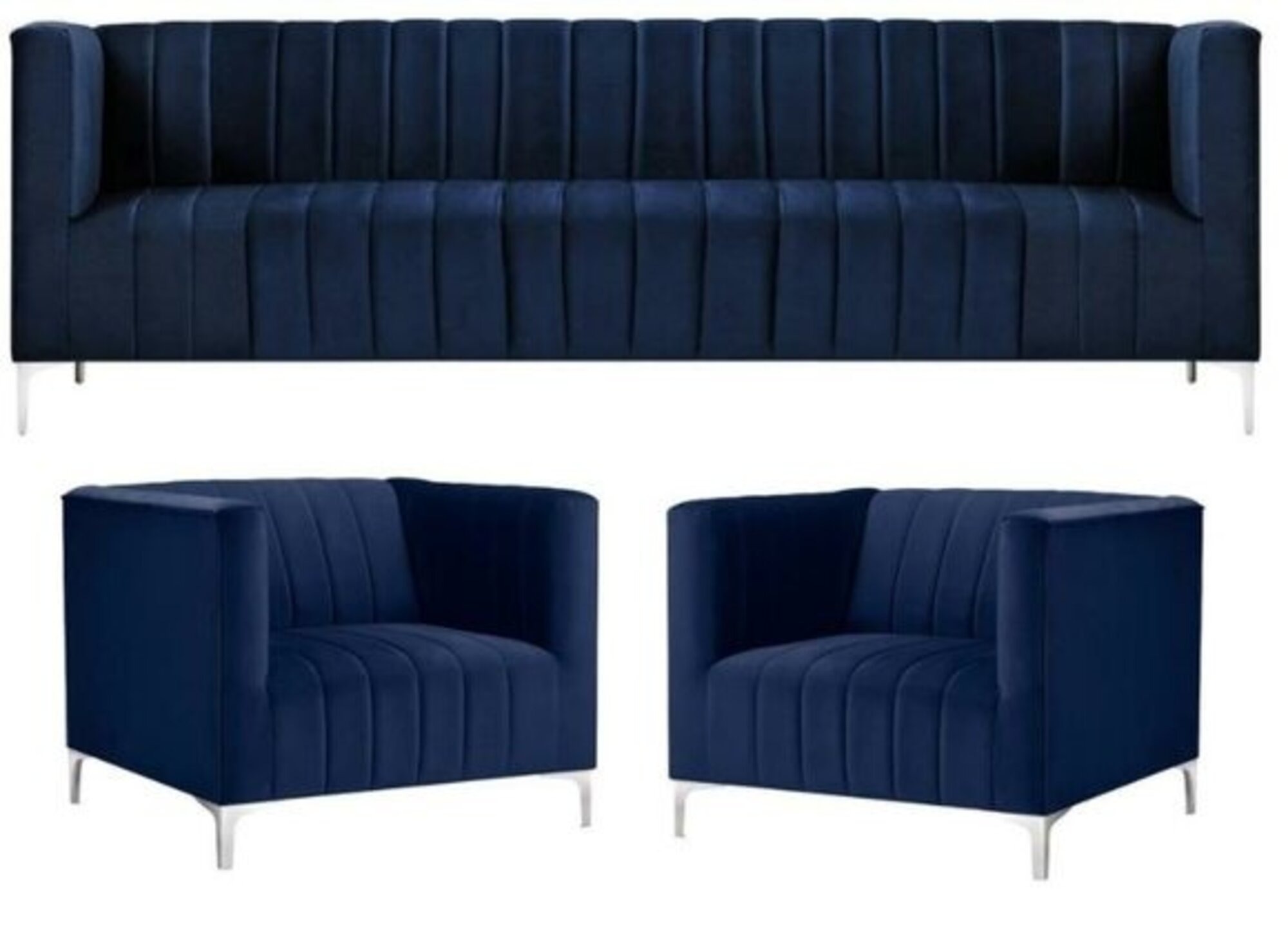 Navy Blau Sofagarnitur Dreisitzer Stoff Neu Kreative Design Sofa 2 Sessel Modern