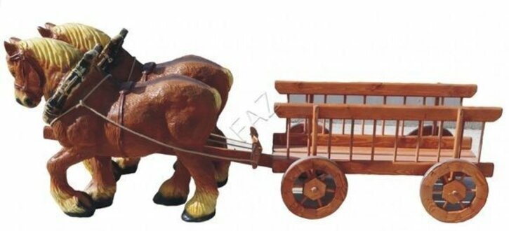 Design Pferde mit Wagen Figur Garten Statue Skulptur Figuren Skulpturen