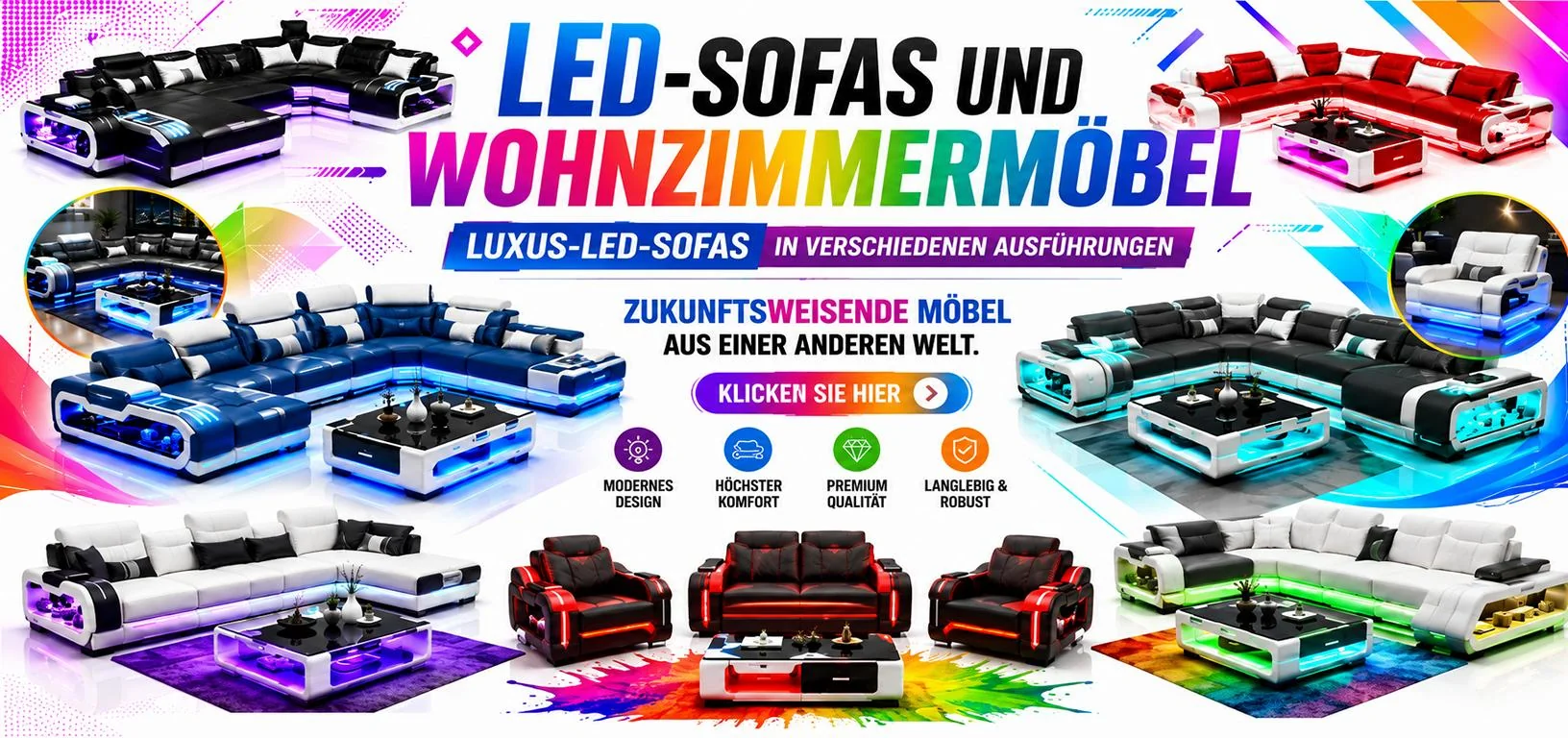 Moderne LED-Sofas und Wohnzimmermoebel - Stilvolle Beleuchtung mit Moebeln von jvmoebel