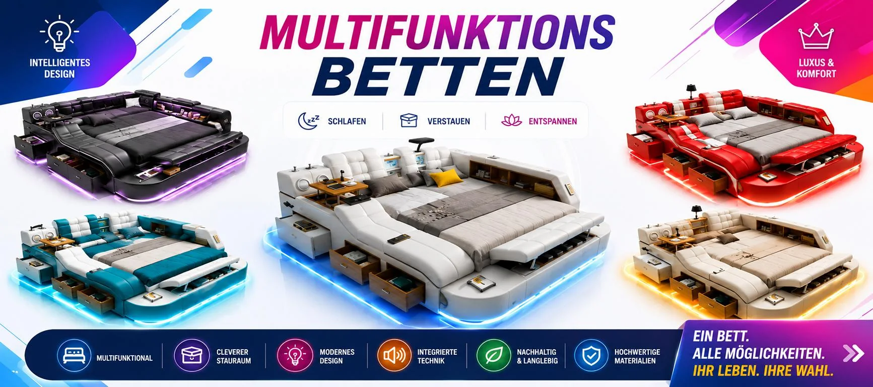 Multifunktionale Betten fuer Ihr Schlafzimmer - Platzsparende Loesungen von jvmoebel