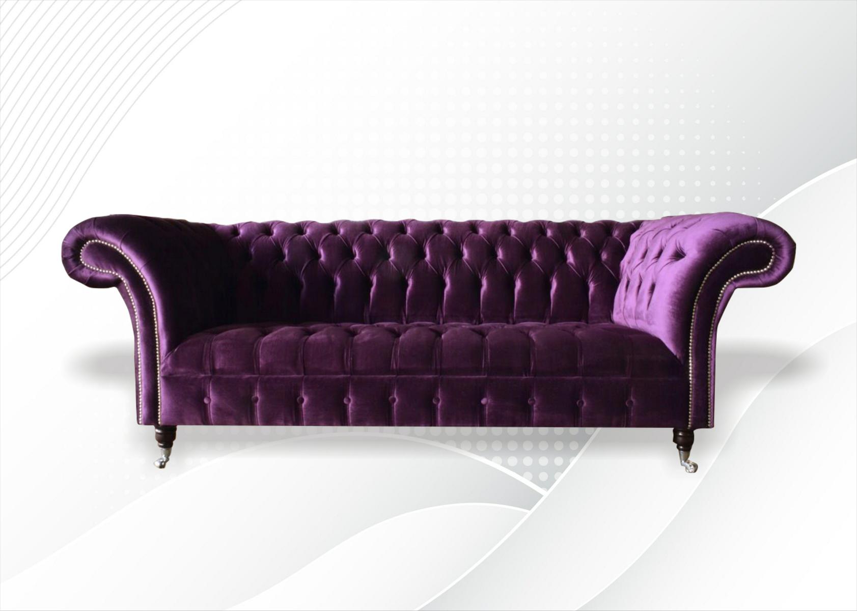 Chesterfield 3Sitzer Violett Stoff Design Couchen Polster Sofa Sofas Neu Textil